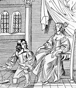 En skomager fra det syttende århundrede, der passer til en fremtrædende kunde, illustration fra 